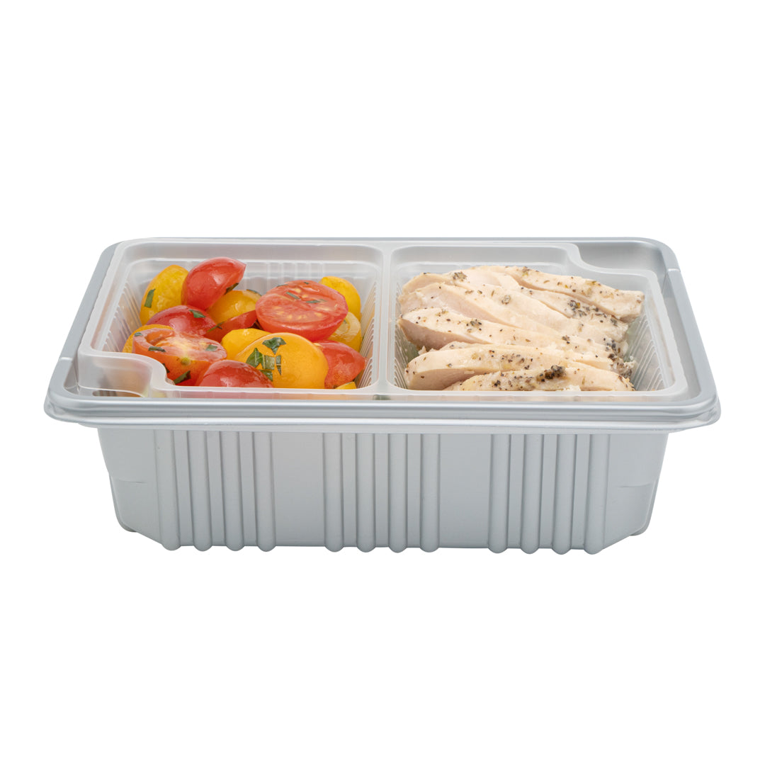 Futura 14 oz Clear Plastic 2-Compartment Insert Tray - Fits 34 oz Box, Microwavable - 100 count box