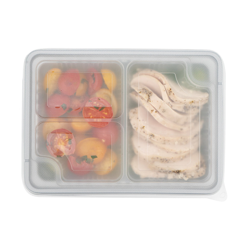 Futura 14 oz Clear Plastic 2-Compartment Insert Tray - Fits 34 oz Box, Microwavable - 100 count box