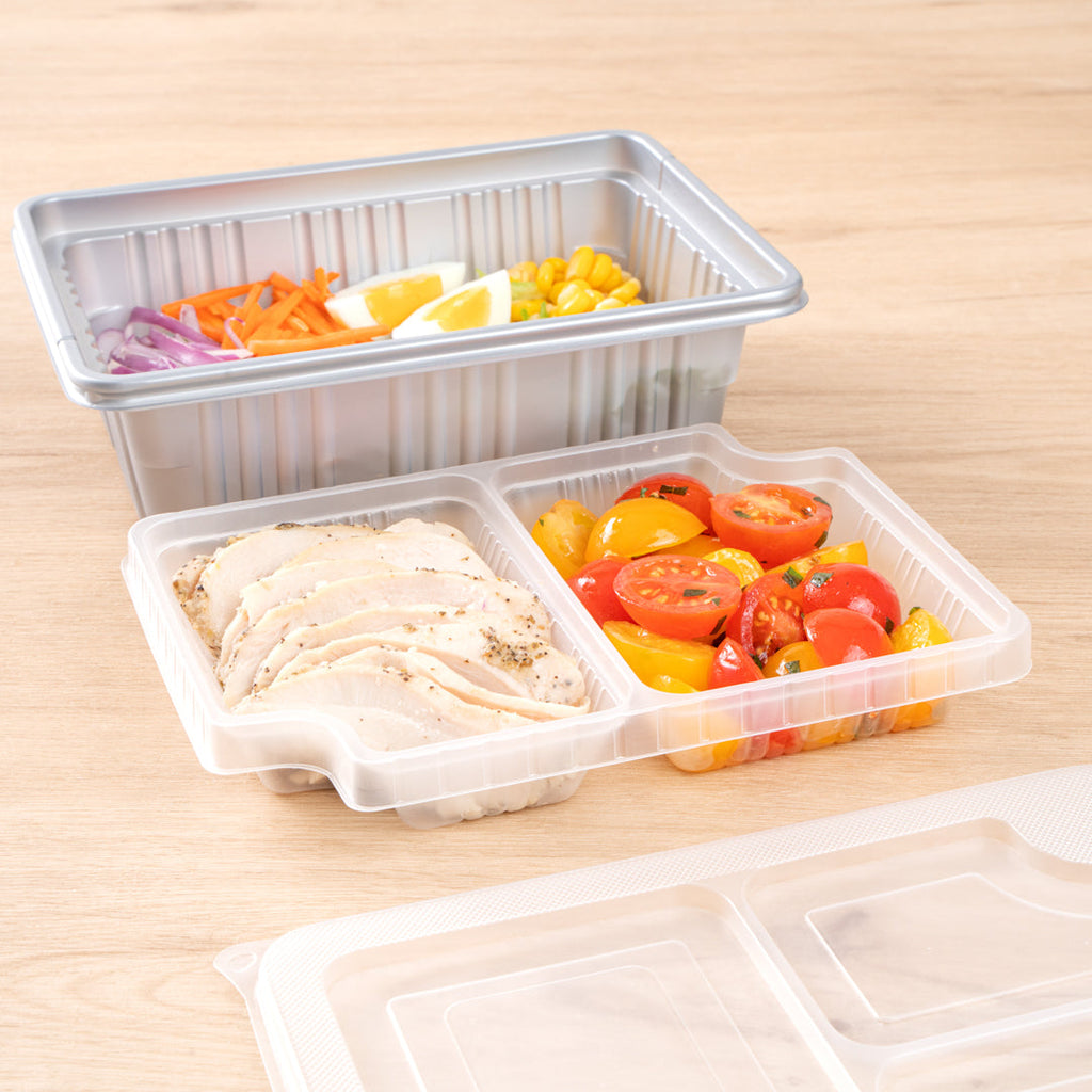 Futura 14 oz Clear Plastic 2-Compartment Insert Tray - Fits 34 oz Box, Microwavable - 100 count box