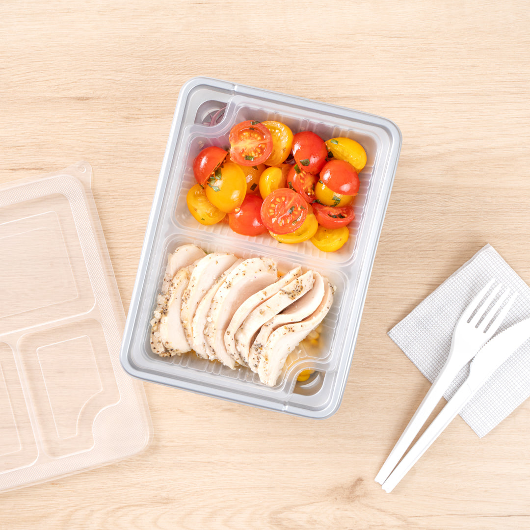 Futura 14 oz Clear Plastic 2-Compartment Insert Tray - Fits 34 oz Box, Microwavable - 100 count box