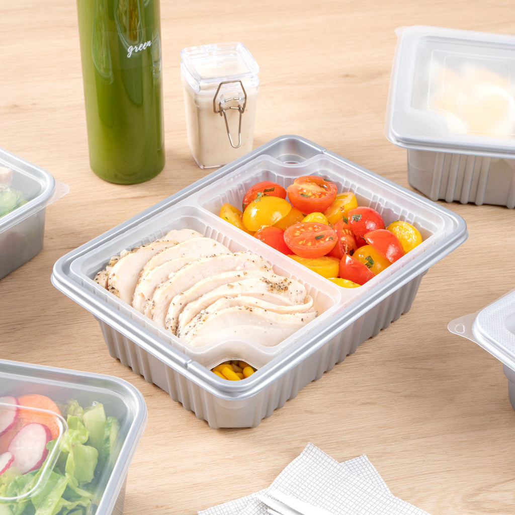 Futura 14 oz Clear Plastic 2-Compartment Insert Tray - Fits 34 oz Box, Microwavable - 100 count box