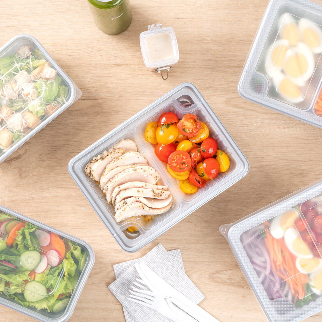 Futura 14 oz Clear Plastic 2-Compartment Insert Tray - Fits 34 oz Box, Microwavable - 100 count box