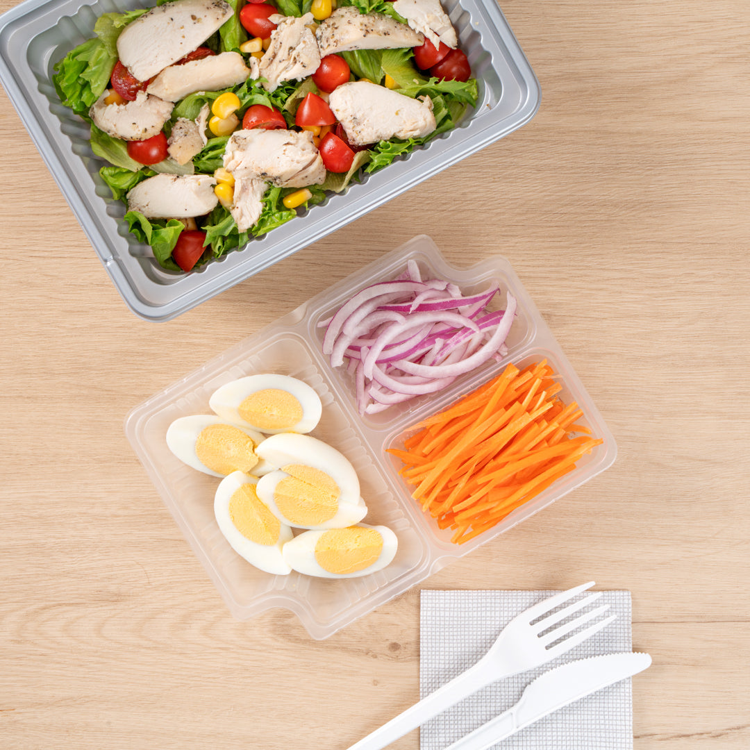Futura 14 oz Clear Plastic 3-Compartment Insert Tray - Fits 34 oz Box, Microwavable - 100 count box
