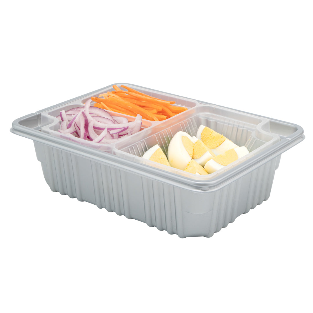 Futura 14 oz Clear Plastic 3-Compartment Insert Tray - Fits 34 oz Box, Microwavable - 100 count box