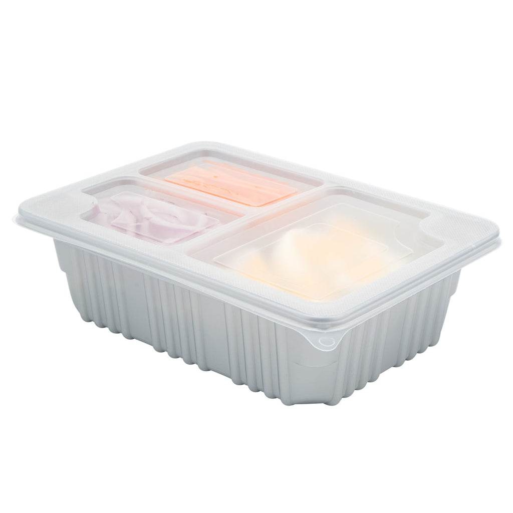Futura 14 oz Clear Plastic 3-Compartment Insert Tray - Fits 34 oz Box, Microwavable - 100 count box