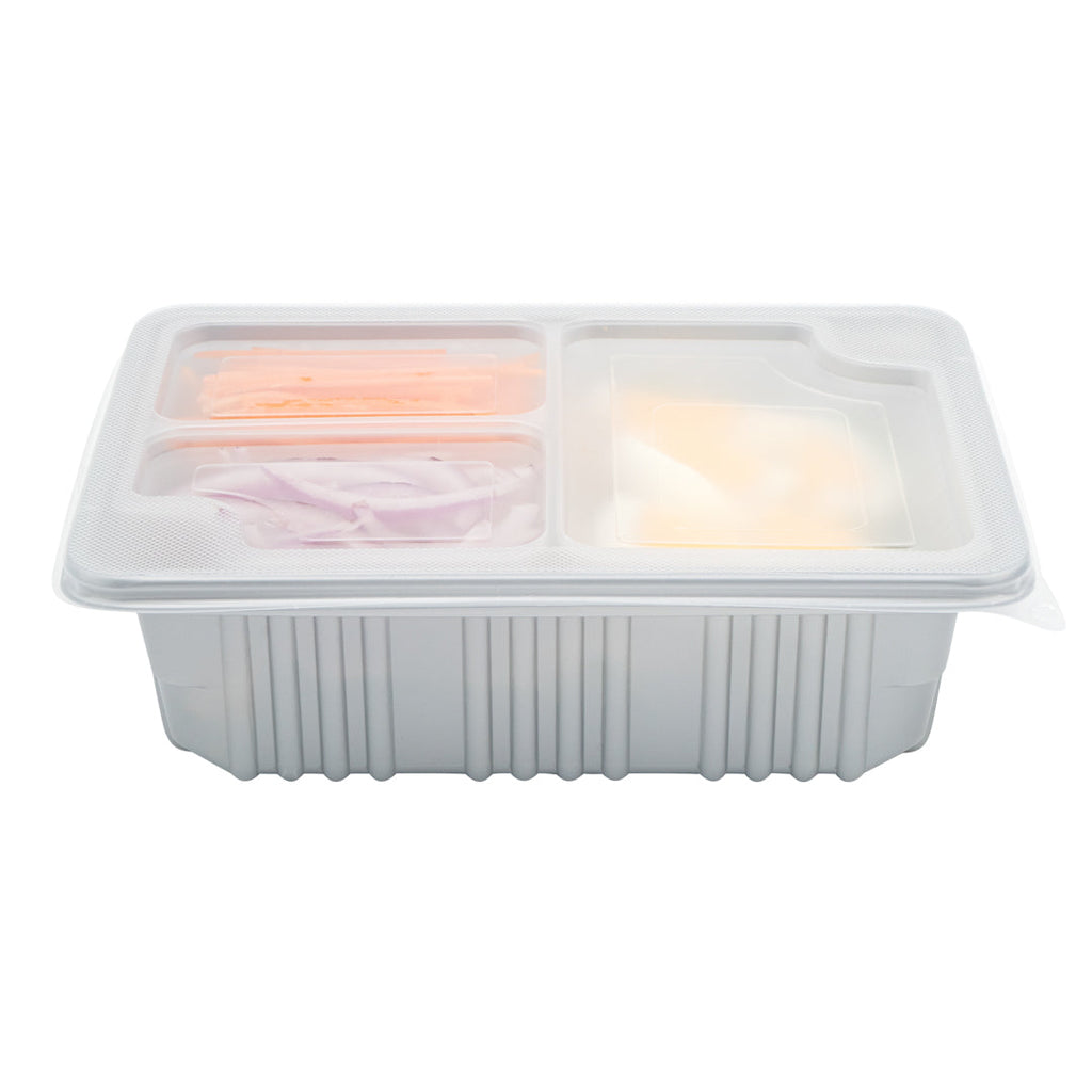Futura 14 oz Clear Plastic 3-Compartment Insert Tray - Fits 34 oz Box, Microwavable - 100 count box