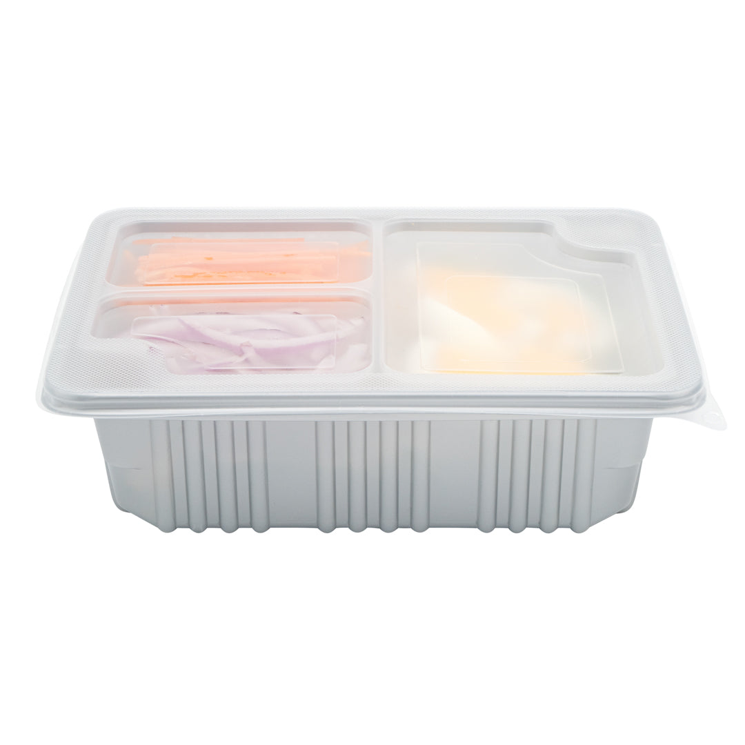 Futura 14 oz Clear Plastic 3-Compartment Insert Tray - Fits 34 oz Box, Microwavable - 100 count box