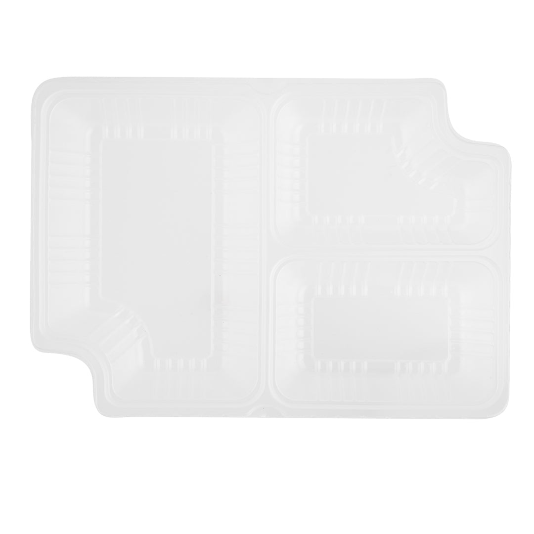 Futura 14 oz Clear Plastic 3-Compartment Insert Tray - Fits 34 oz Box, Microwavable - 100 count box
