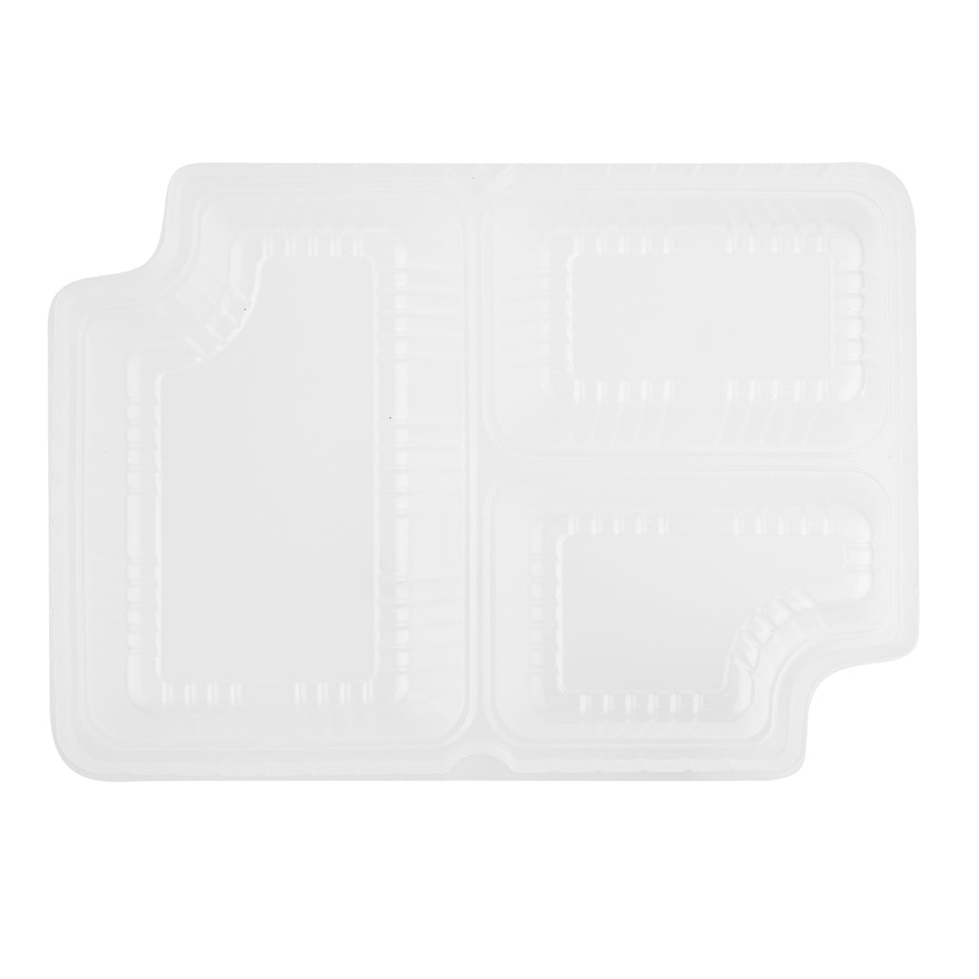 Futura 14 oz Clear Plastic 3-Compartment Insert Tray - Fits 34 oz Box, Microwavable - 100 count box
