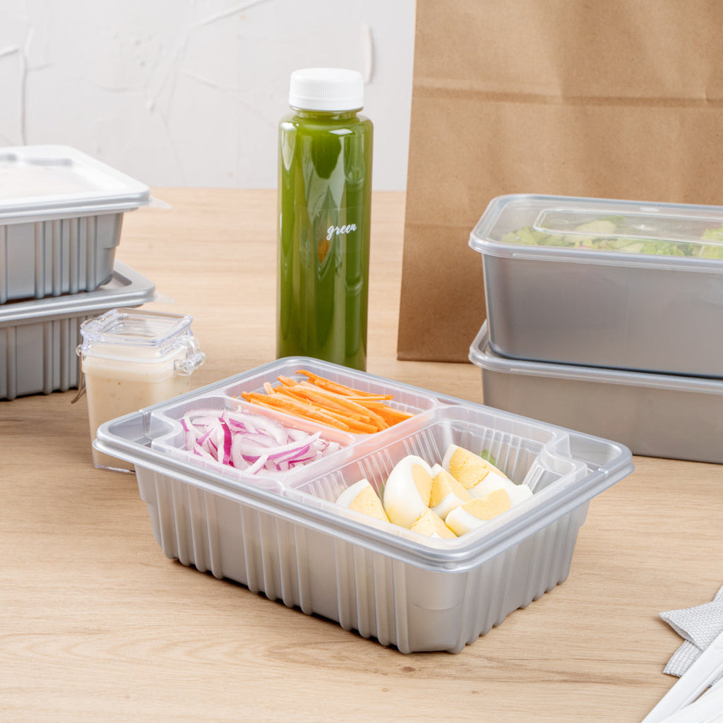 Futura 14 oz Clear Plastic 3-Compartment Insert Tray - Fits 34 oz Box, Microwavable - 100 count box