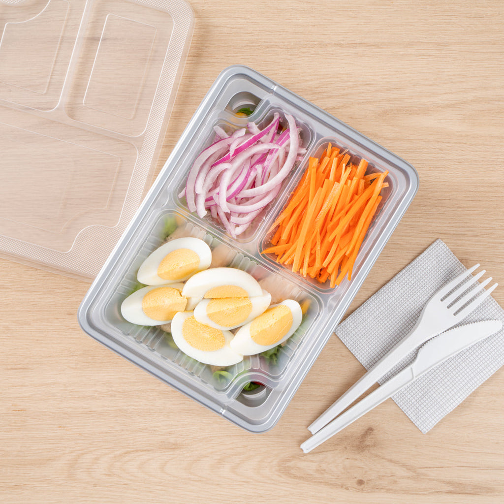 Futura 14 oz Clear Plastic 3-Compartment Insert Tray - Fits 34 oz Box, Microwavable - 100 count box
