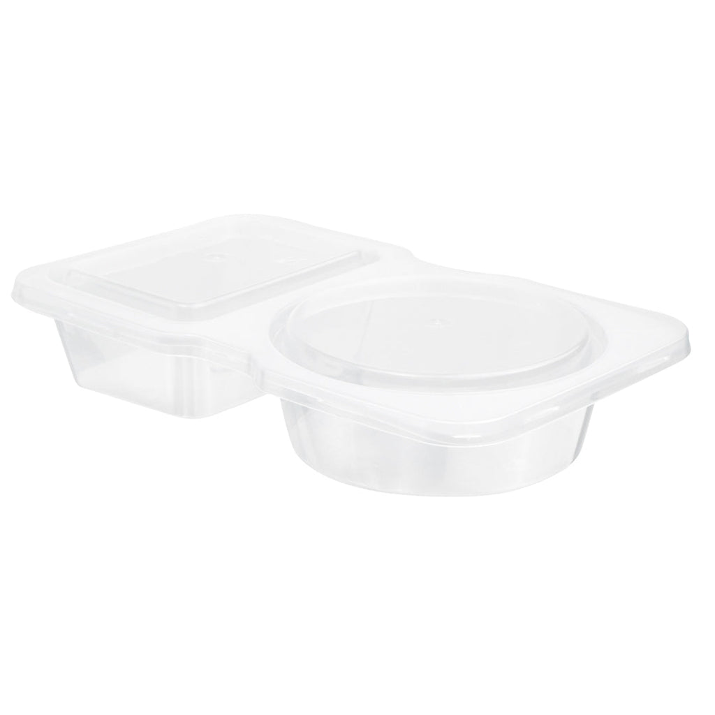 Futura 5 oz Clear Plastic Sauce Container - with Hinged Lid, 2-Compartment, Microwavable - 4" x 3 1/4" x 1" - 500 count box