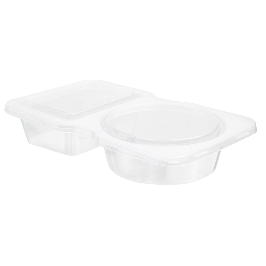 Futura 5 oz Clear Plastic Sauce Container - with Hinged Lid, 2-Compartment, Microwavable - 4" x 3 1/4" x 1" - 100 count box