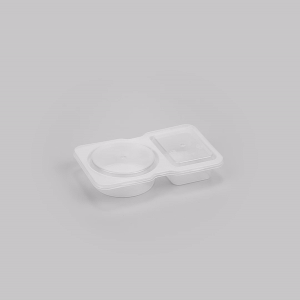 Futura 5 oz Clear Plastic Sauce Container - with Hinged Lid, 2-Compartment, Microwavable - 4" x 3 1/4" x 1" - 500 count box