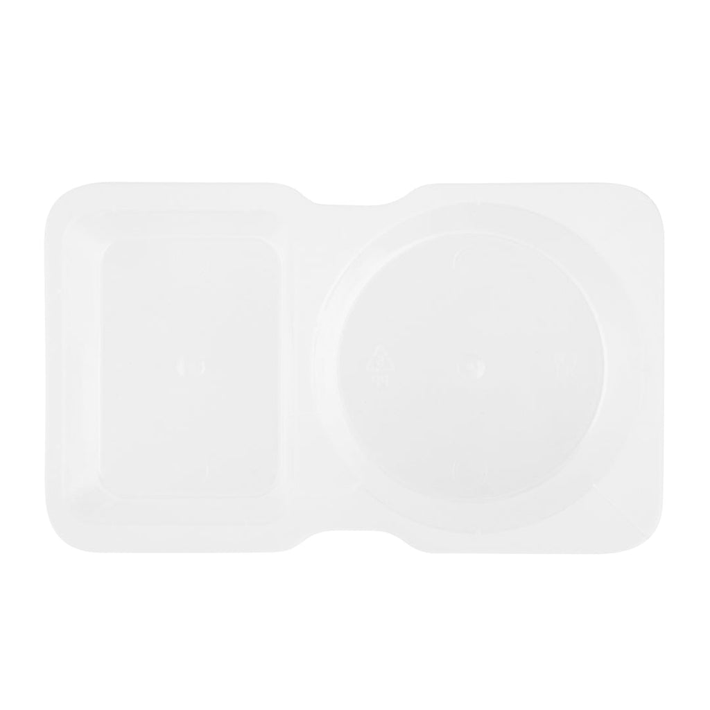 Futura 5 oz Clear Plastic Sauce Container - with Hinged Lid, 2-Compartment, Microwavable - 4" x 3 1/4" x 1" - 500 count box