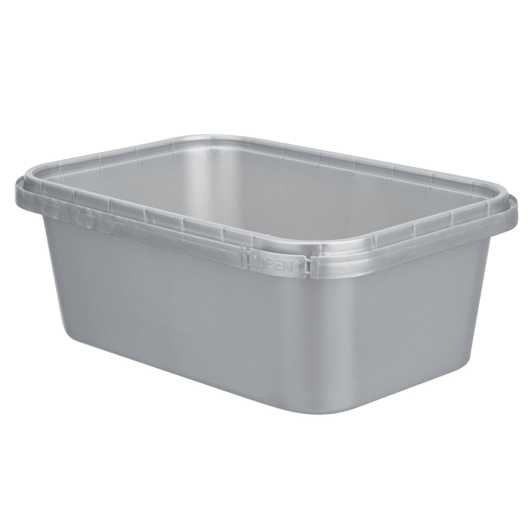 Futura 35 oz Silver Plastic Tamper-Evident Container - with Clear Lid, Microwavable - 7" x 4 3/4" x 2 3/4" - 100 count box