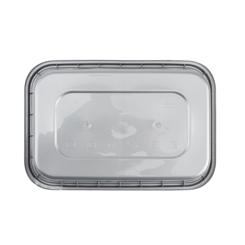 Futura 35 oz Silver Plastic Tamper-Evident Container - with Clear Lid, Microwavable - 7" x 4 3/4" x 2 3/4" - 100 count box