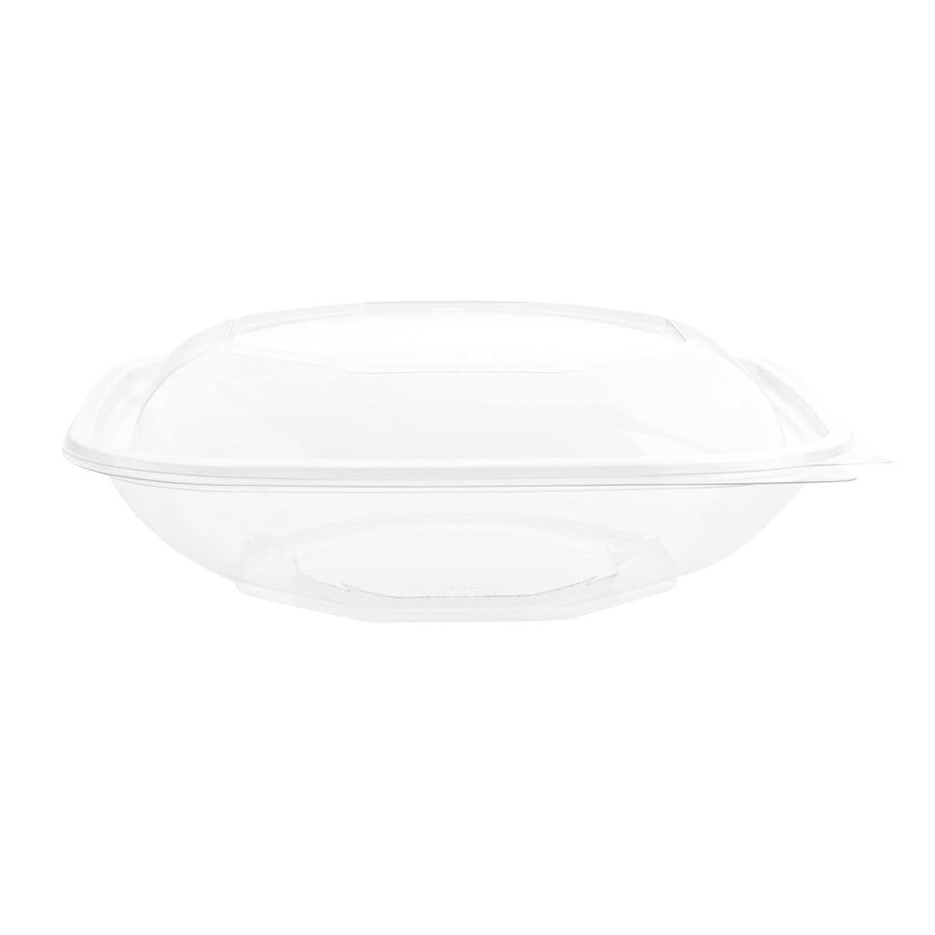 Thermo Tek 25 oz Square Clear Plastic Take Out Salad Bowl - with Lid, Anti-Fog - 7 1/2" x 7 1/2" x 2 3/4" - 100 count box