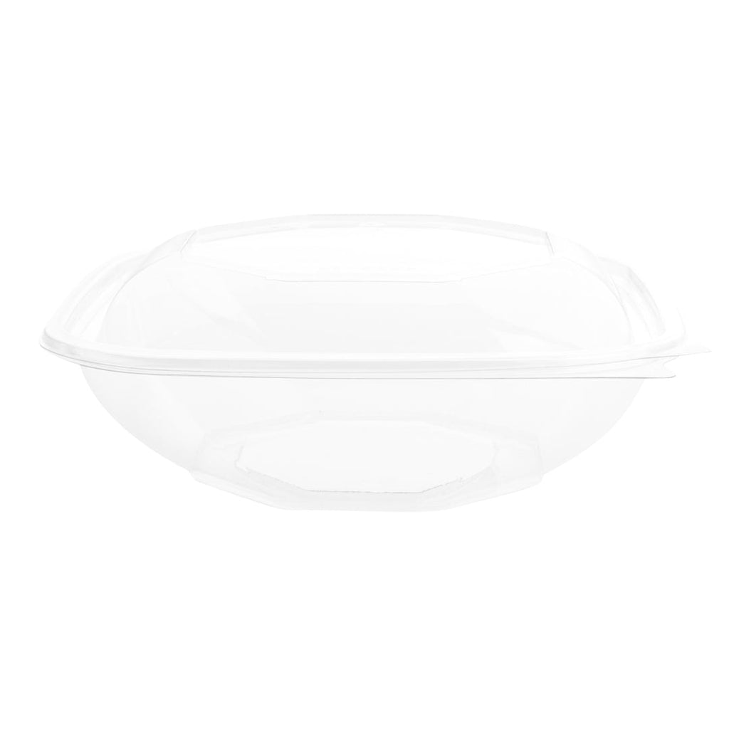 Thermo Tek 34 oz Square Clear Plastic Take Out Salad Bowl - with Lid, Anti-Fog - 7 1/2" x 7 1/2" x 3" - 100 count box