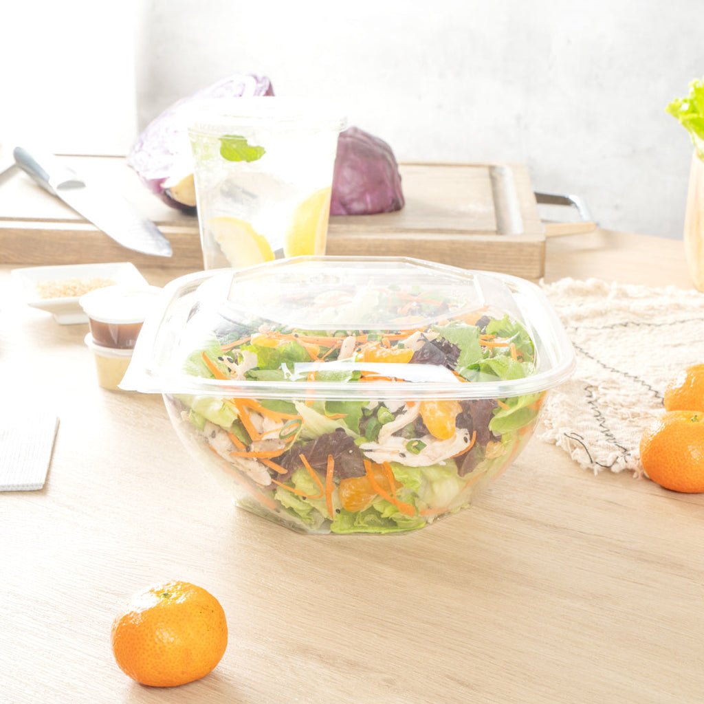 Thermo Tek 51 oz Square Clear Plastic Take Out Salad Bowl - with Lid, Anti-Fog - 7 1/2" x 7 1/2" x 4 1/4" - 100 count box