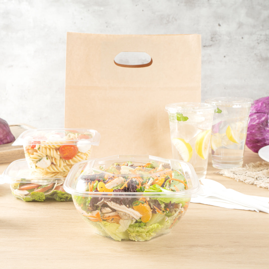 Thermo Tek 51 oz Square Clear Plastic Take Out Salad Bowl - with Lid, Anti-Fog - 7 1/2" x 7 1/2" x 4 1/4" - 100 count box