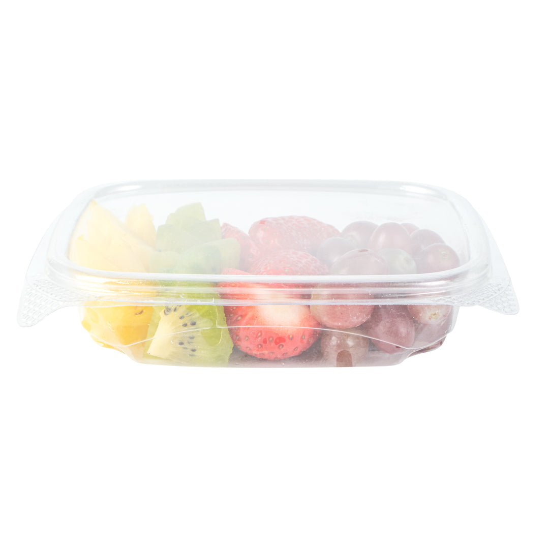 Thermo Tek 8 oz Rectangle Clear Plastic Deli / Snack Container - with Hinged Lid, Anti-Fog - 10" x 5 3/4" x 1 1/4" - 100 count box
