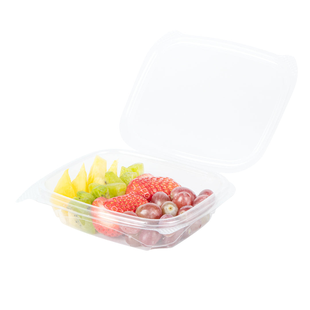 Thermo Tek 8 oz Rectangle Clear Plastic Deli / Snack Container - with Hinged Lid, Anti-Fog - 10" x 5 3/4" x 1 1/4" - 100 count box