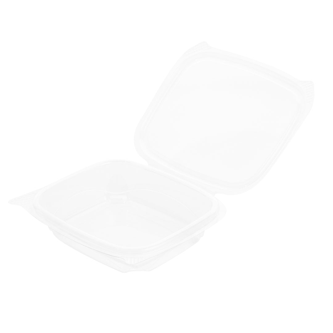 Thermo Tek 8 oz Rectangle Clear Plastic Deli / Snack Container - with Hinged Lid, Anti-Fog - 10" x 5 3/4" x 1 1/4" - 100 count box