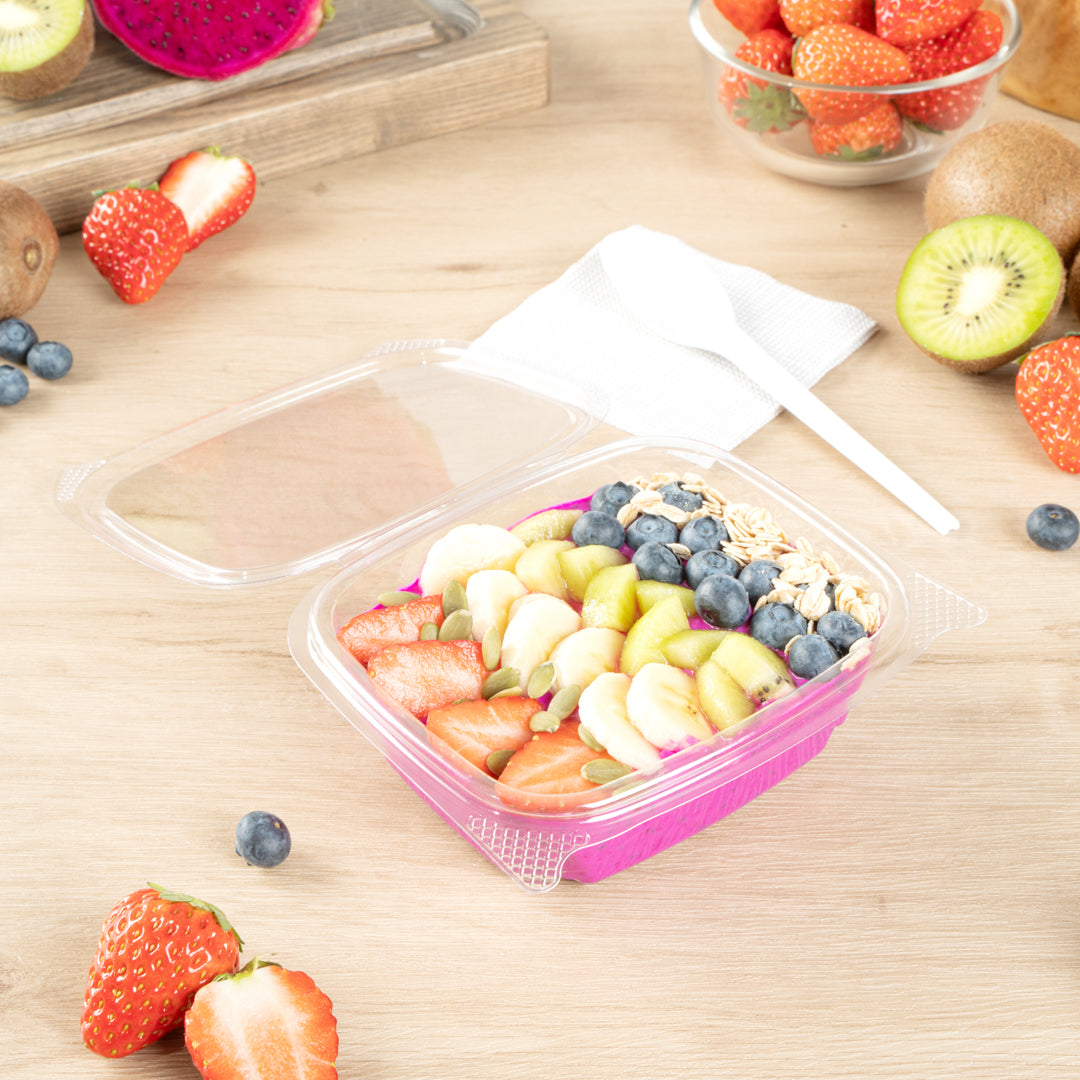 Thermo Tek 12 oz Rectangle Clear Plastic Deli / Snack Container - with Hinged Lid, Anti-Fog - 10" x 6" x 1 3/4" - 100 count box