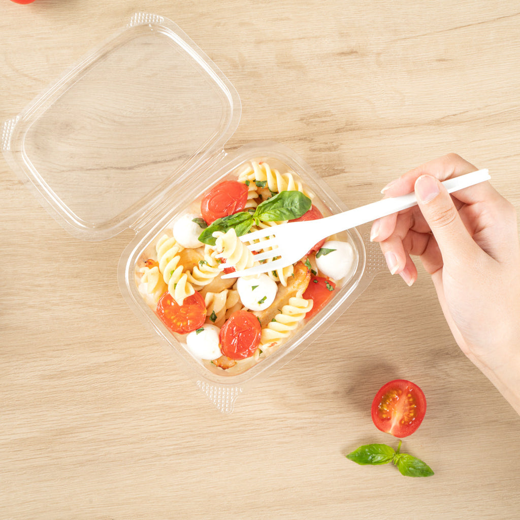 Thermo Tek 16 oz Rectangle Clear Plastic Deli / Snack Container - with Hinged Lid, Anti-Fog - 5 3/4" x 5" x 2 1/2" - 100 count box