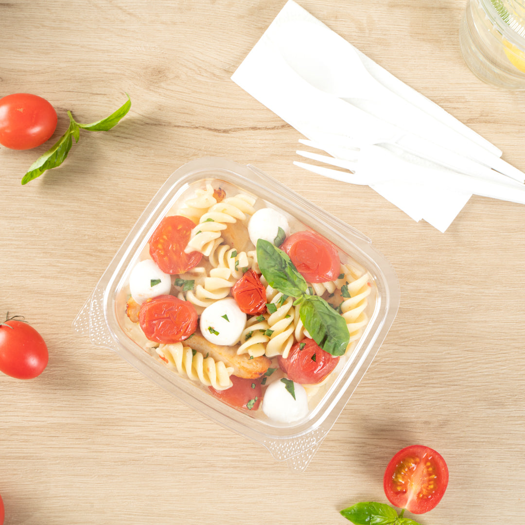 Thermo Tek 16 oz Rectangle Clear Plastic Deli / Snack Container - with Hinged Lid, Anti-Fog - 5 3/4" x 5" x 2 1/2" - 100 count box
