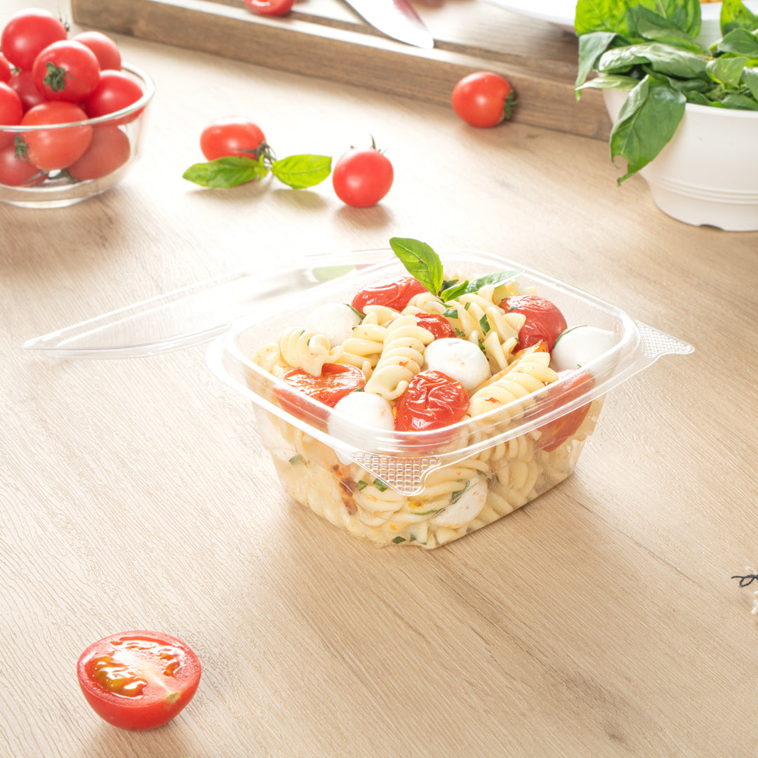 Thermo Tek 16 oz Rectangle Clear Plastic Deli / Snack Container - with Hinged Lid, Anti-Fog - 5 3/4" x 5" x 2 1/2" - 100 count box