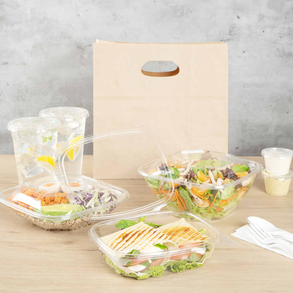 Thermo Tek 24 oz Rectangle Clear Plastic Deli / Snack Container - with Hinged Lid, Anti-Fog - 7 1/2" x 5 1/2" x 2" - 100 count box