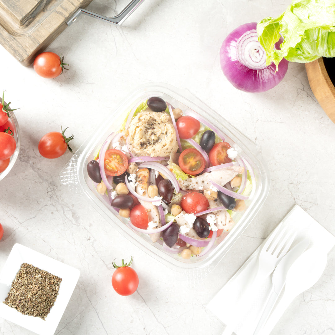 Thermo Tek 32 oz Rectangle Clear Plastic Deli / Snack Container - with Hinged Lid, Anti-Fog - 7 1/2" x 6 1/4" x 2 3/4" - 100 count box