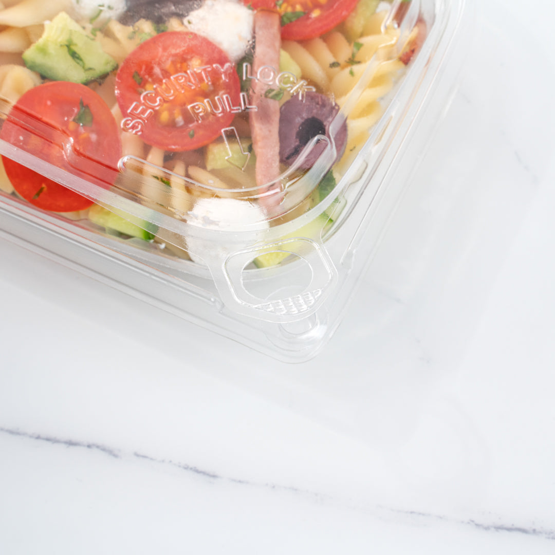 Tamper Tek 8 oz Rectangle Clear Plastic Container - with Hinged Lid, Tamper-Evident - 4 3/4" x 6" x 1 1/4" - 100 count box