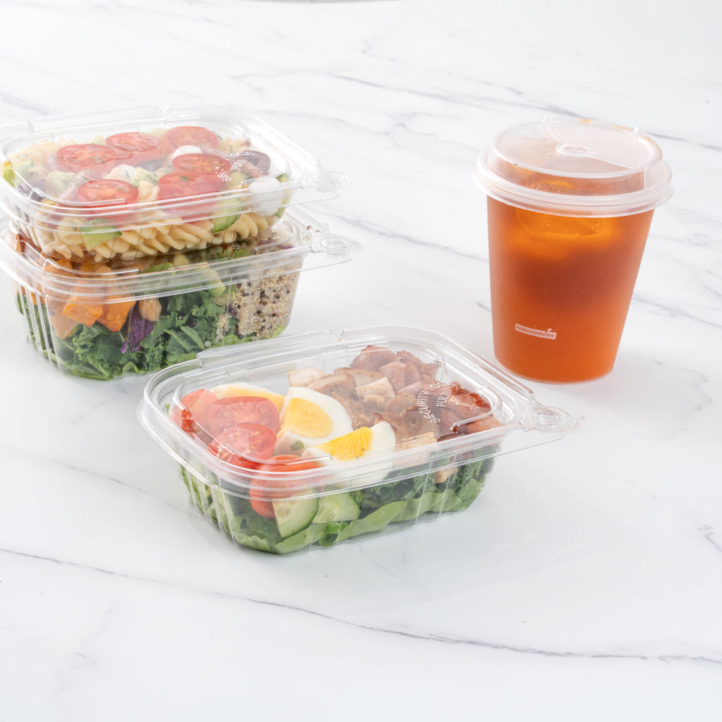 Tamper Tek 12 oz Rectangle Clear Plastic Container - with Hinged Lid, Tamper-Evident - 4 3/4" x 6" x 1 1/2" - 100 count box