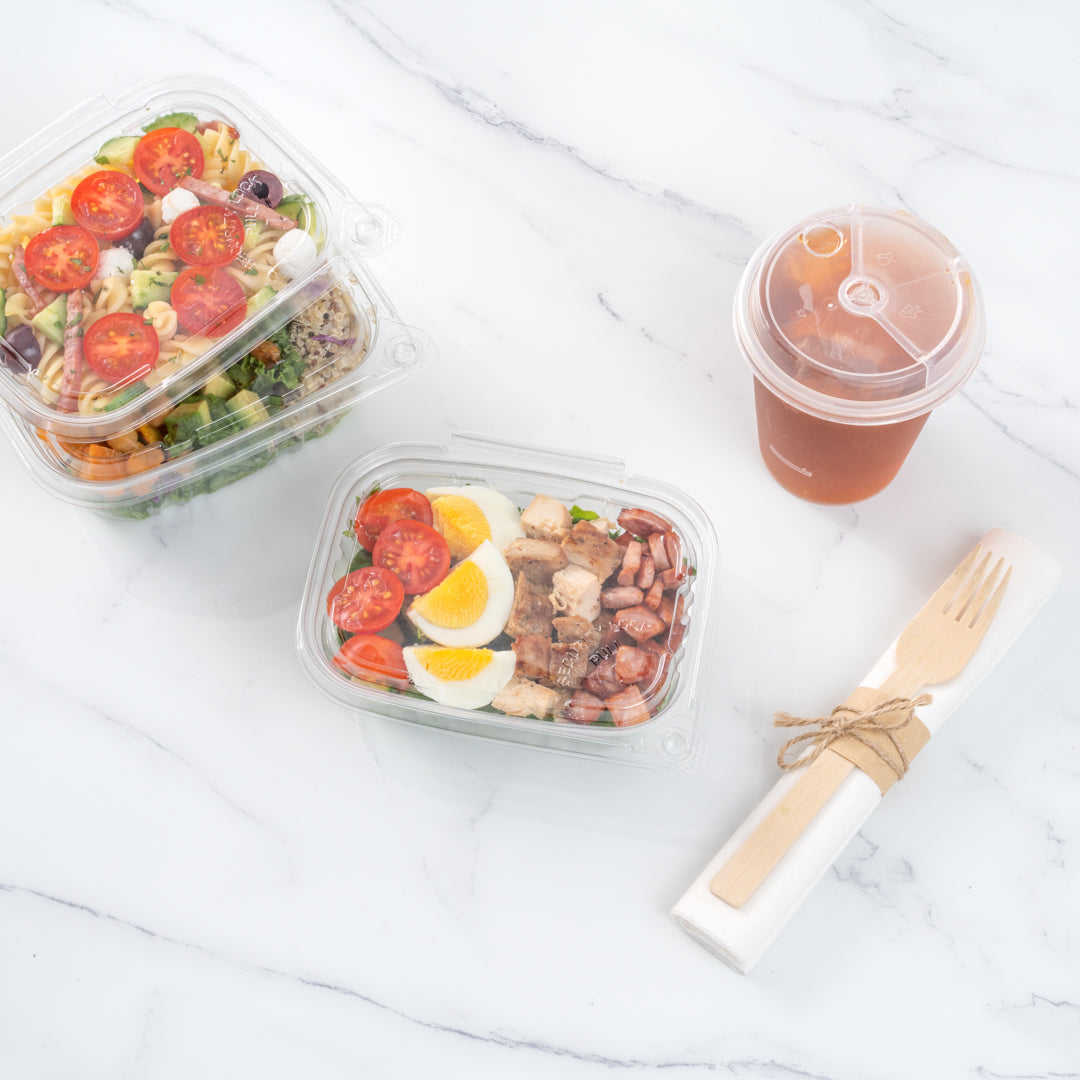Tamper Tek 12 oz Rectangle Clear Plastic Container - with Hinged Lid, Tamper-Evident - 4 3/4" x 6" x 1 1/2" - 100 count box