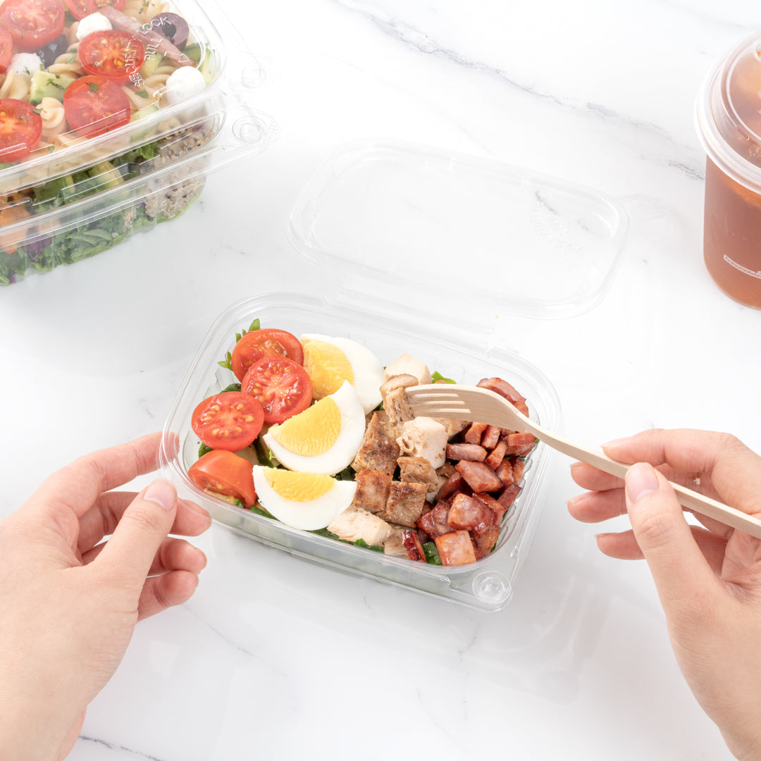 Tamper Tek 12 oz Rectangle Clear Plastic Container - with Hinged Lid, Tamper-Evident - 4 3/4" x 6" x 1 1/2" - 100 count box