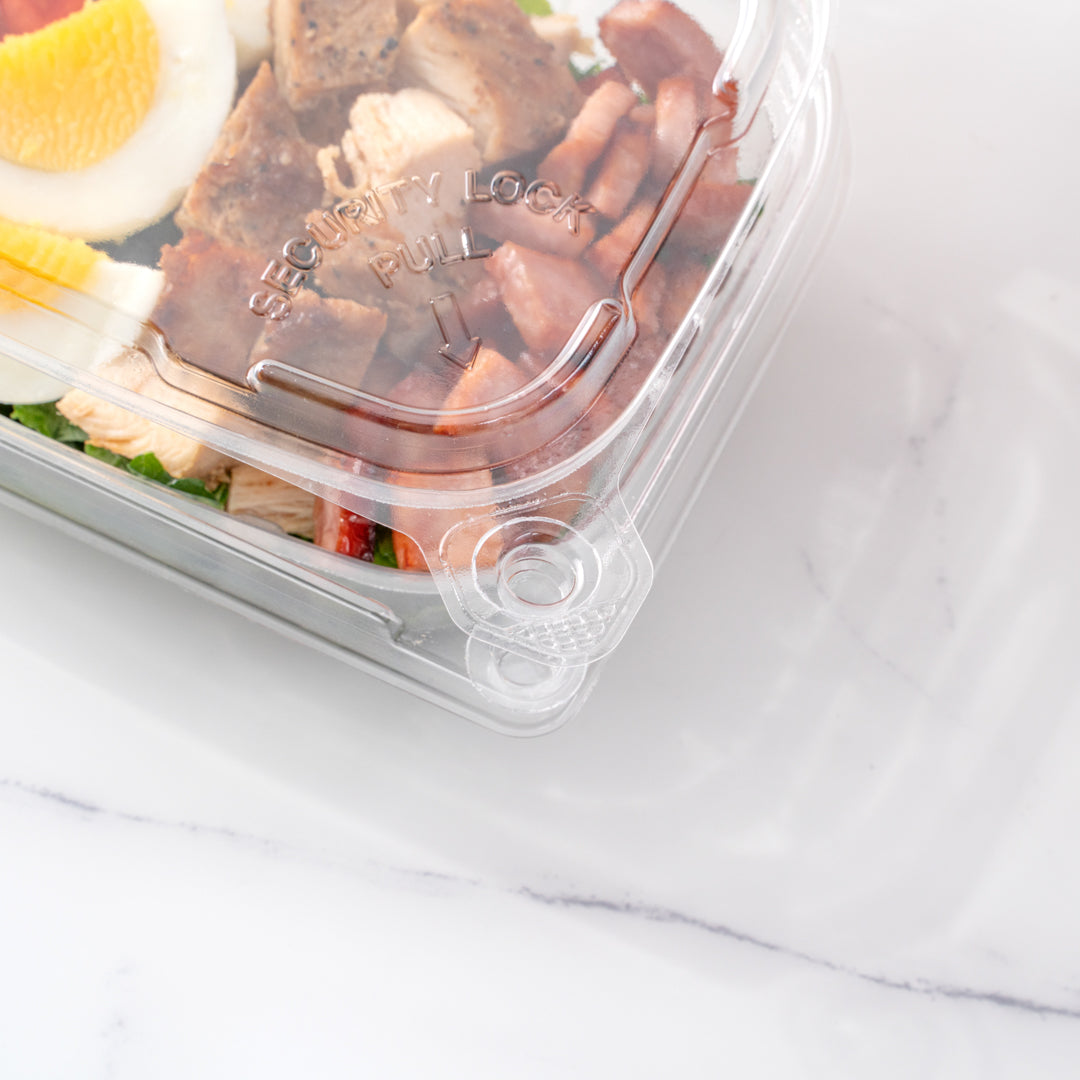 Tamper Tek 12 oz Rectangle Clear Plastic Container - with Hinged Lid, Tamper-Evident - 4 3/4" x 6" x 1 1/2" - 100 count box