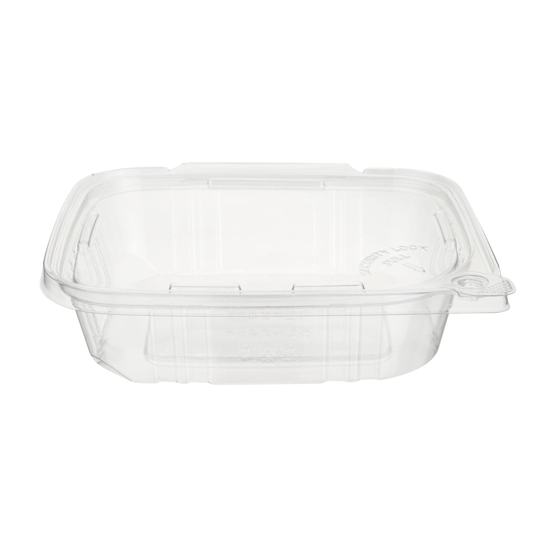 Tamper Tek 24 oz Rectangle Clear Plastic Container - with Hinged Lid, Tamper-Evident - 6 1/2" x 4 1/2" x 2" - 100 count box