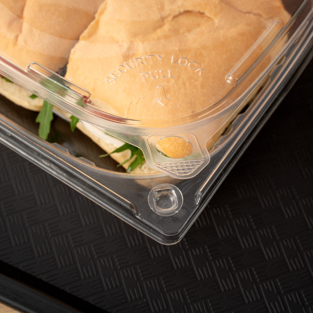 Tamper Tek 24 oz Rectangle Clear Plastic Container - with Hinged Lid, Tamper-Evident - 6 1/2" x 4 1/2" x 2" - 100 count box