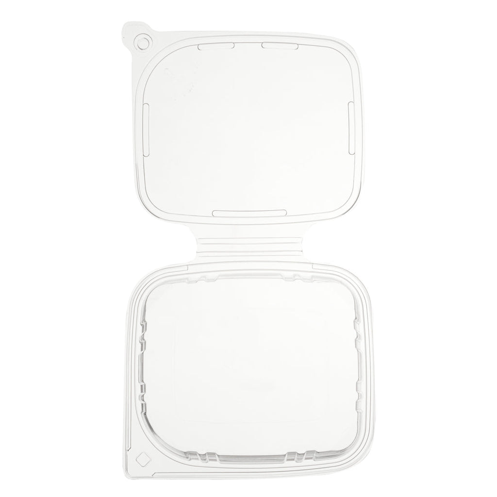 Tamper Tek 32 oz Rectangle Clear Plastic Container - with Hinged Lid, Tamper-Evident - 6 1/2" x 4 1/2" x 2 1/2" - 100 count box