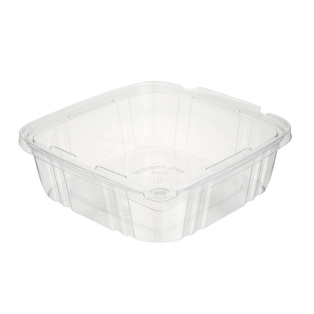 Tamper Tek 48 oz Rectangle Clear Plastic Container - with Hinged Lid, Tamper-Evident - 8 1/4" x 7 1/2" x 2 3/4" - 100 count box