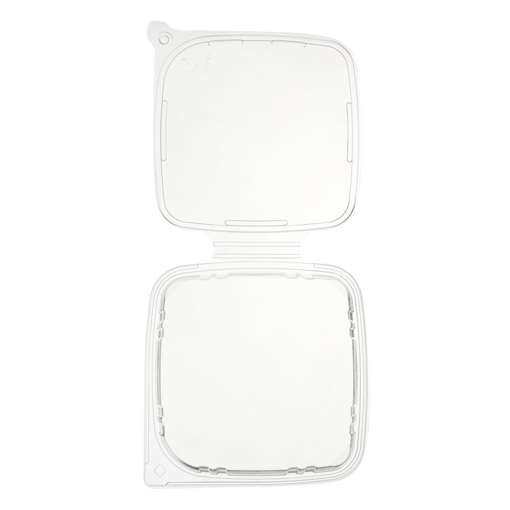 Tamper Tek 48 oz Rectangle Clear Plastic Container - with Hinged Lid, Tamper-Evident - 8 1/4" x 7 1/2" x 2 3/4" - 100 count box
