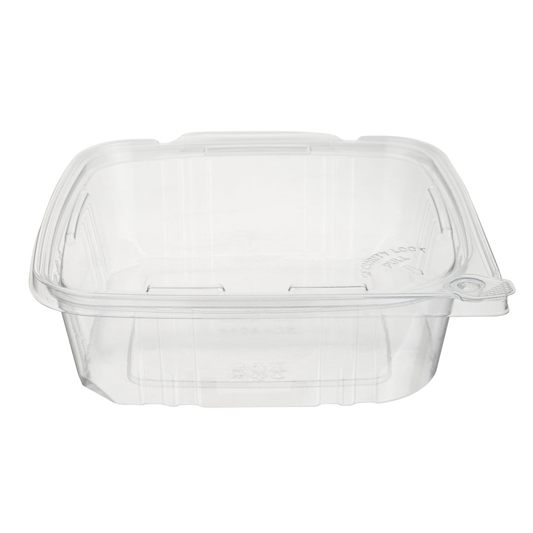 Tamper Tek 48 oz Rectangle Clear Plastic Container - with Hinged Lid, Tamper-Evident - 8 1/4" x 7 1/2" x 2 3/4" - 100 count box