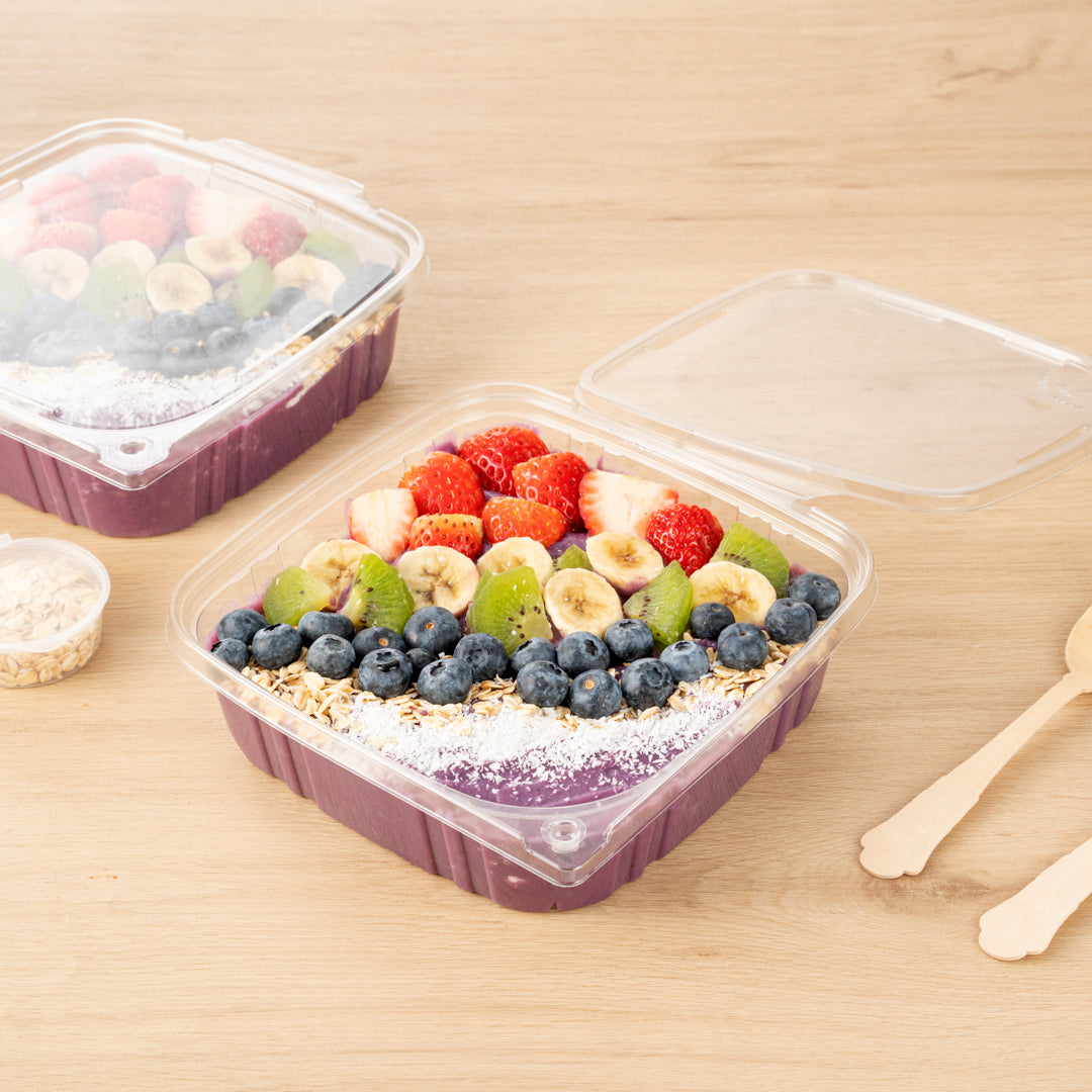 Tamper Tek 48 oz Rectangle Clear Plastic Container - with Hinged Lid, Tamper-Evident - 8 1/4" x 7 1/2" x 2 3/4" - 100 count box