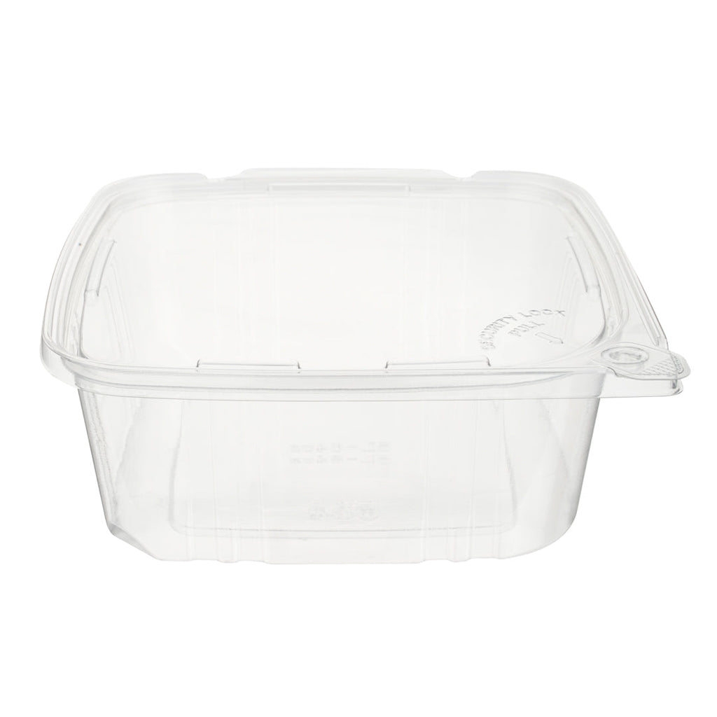 Tamper Tek 64 oz Rectangle Clear Plastic Container - with Hinged Lid, Tamper-Evident - 8 1/4" x 7 1/2" x 3 1/4" - 100 count box