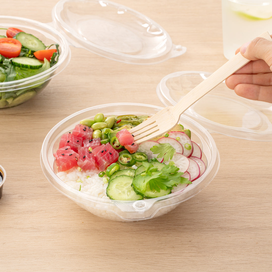 Tamper Tek 24 oz Round Clear Plastic Bowl - with Hinged Lid, Tamper-Evident - 7" x 7" x 2 3/4" - 100 count box