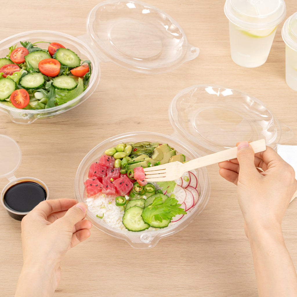 Tamper Tek 24 oz Round Clear Plastic Bowl - with Hinged Lid, Tamper-Evident - 7" x 7" x 2 3/4" - 100 count box