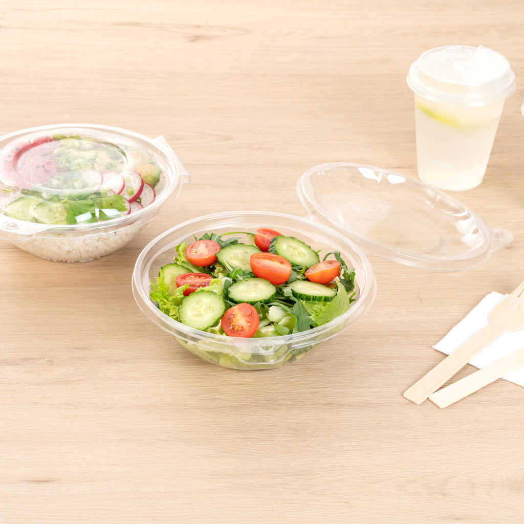 Tamper Tek 24 oz Round Clear Plastic Bowl - with Hinged Lid, Tamper-Evident - 7" x 7" x 2 3/4" - 100 count box